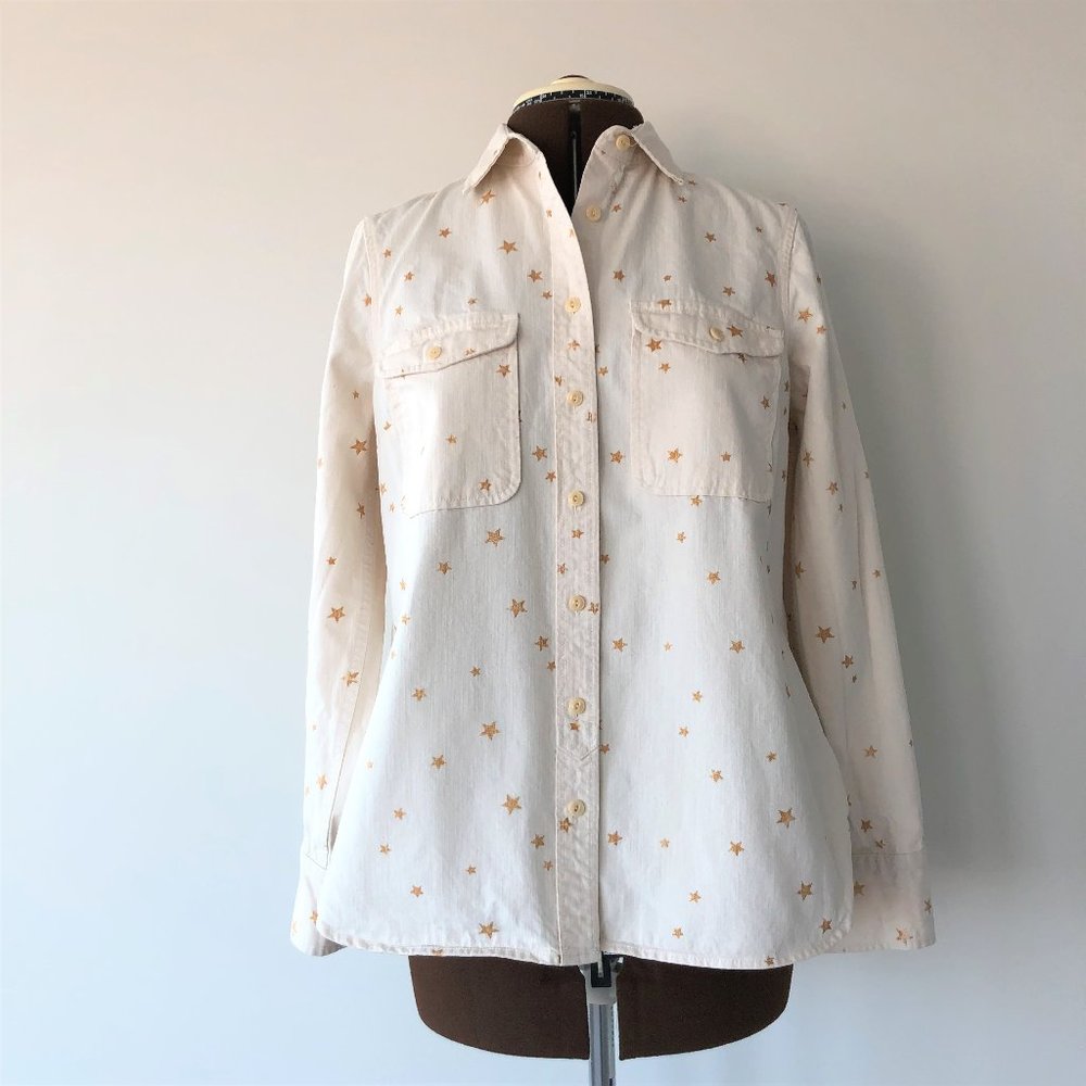 Cream Button Front Shirt/Shacket with Printed Gold Stars